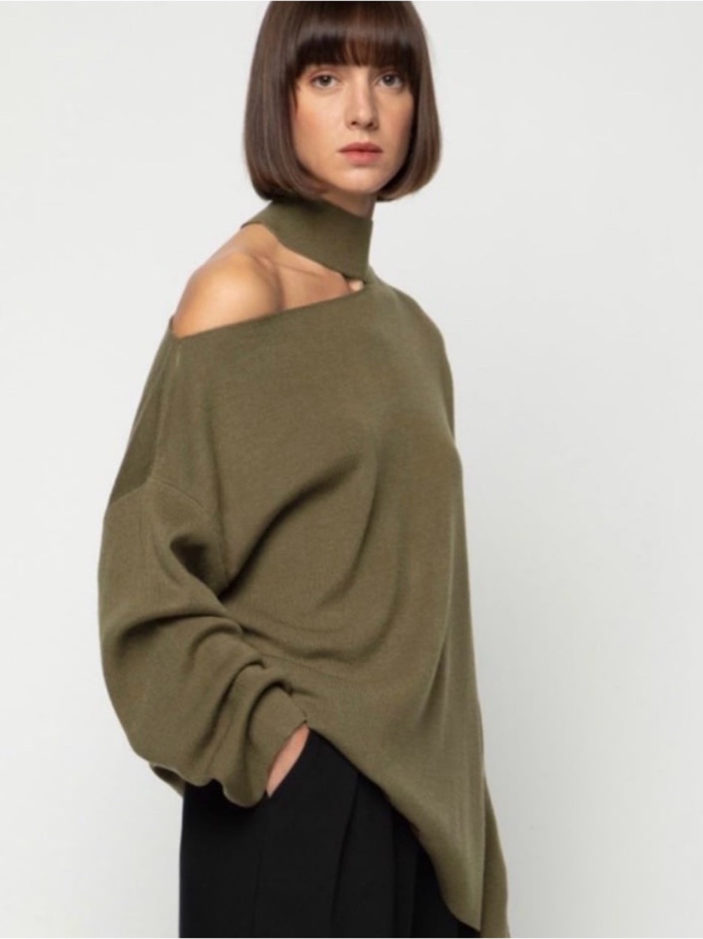 Oak + Fort Off-Shoulder Mock Neck Women's Sweater
